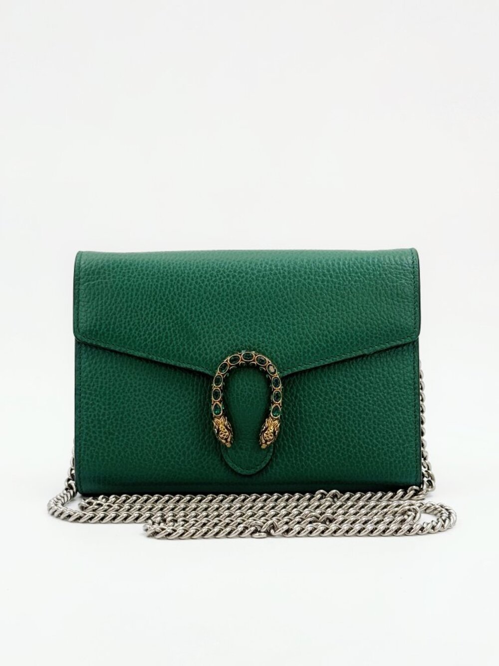 Gucci Dionysus Green Leather Wallet on Chain Shoulder Crossbody Bag